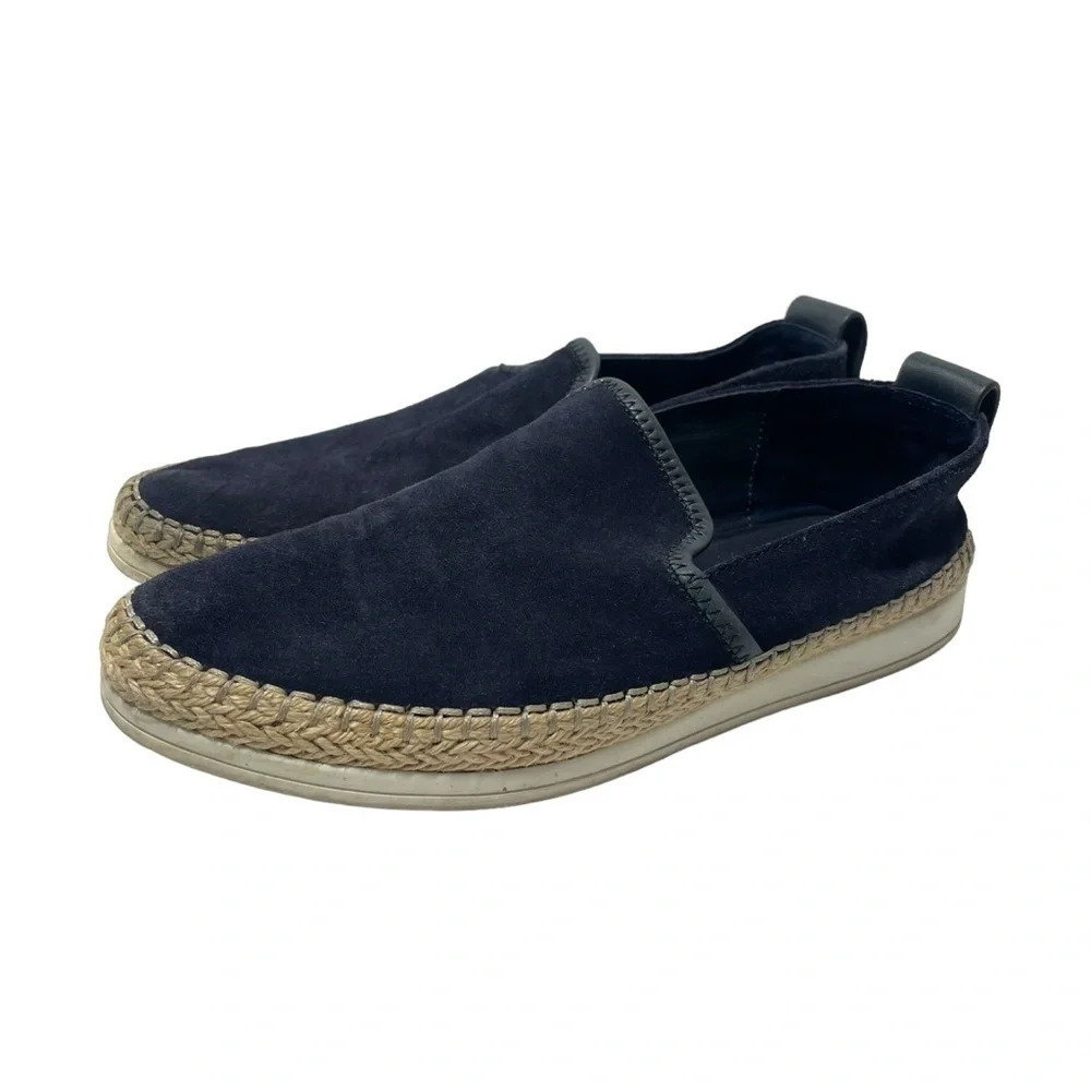 Vince Blair Womens 7.5 Navy Suede Espadrille Mules Slip On Loafers Flats
